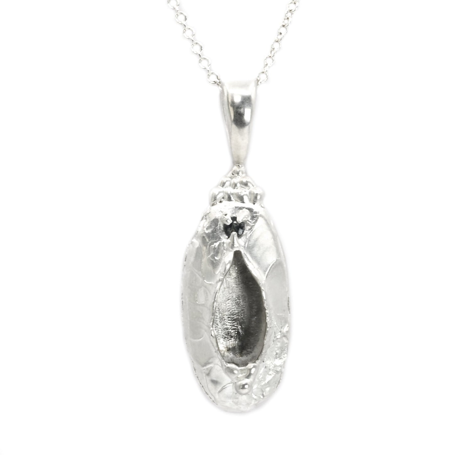 "Marina" Necklace: Large Silver Vulva Pendant with Dark Blue Sapphire