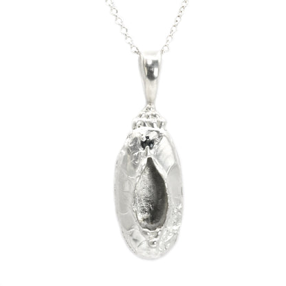 "Marina" Necklace: Large Silver Vulva Pendant with Dark Blue Sapphire