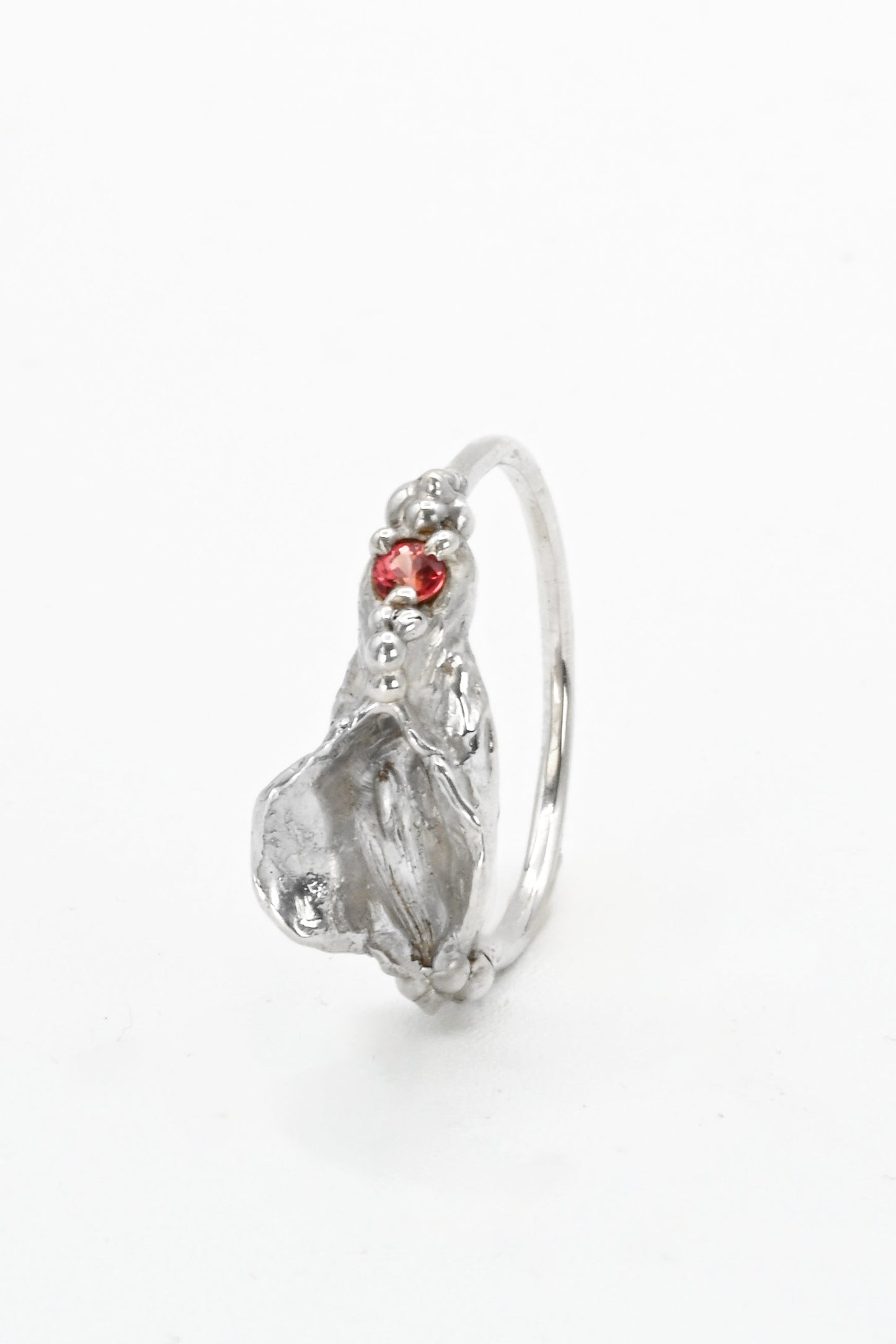 "Brigid" Impurity Ring: Sterling Silver Vulva Ring with Red Sapphire