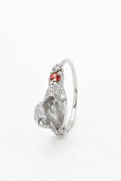 "Brigid" Impurity Ring: Sterling Silver Vulva Ring with Red Sapphire