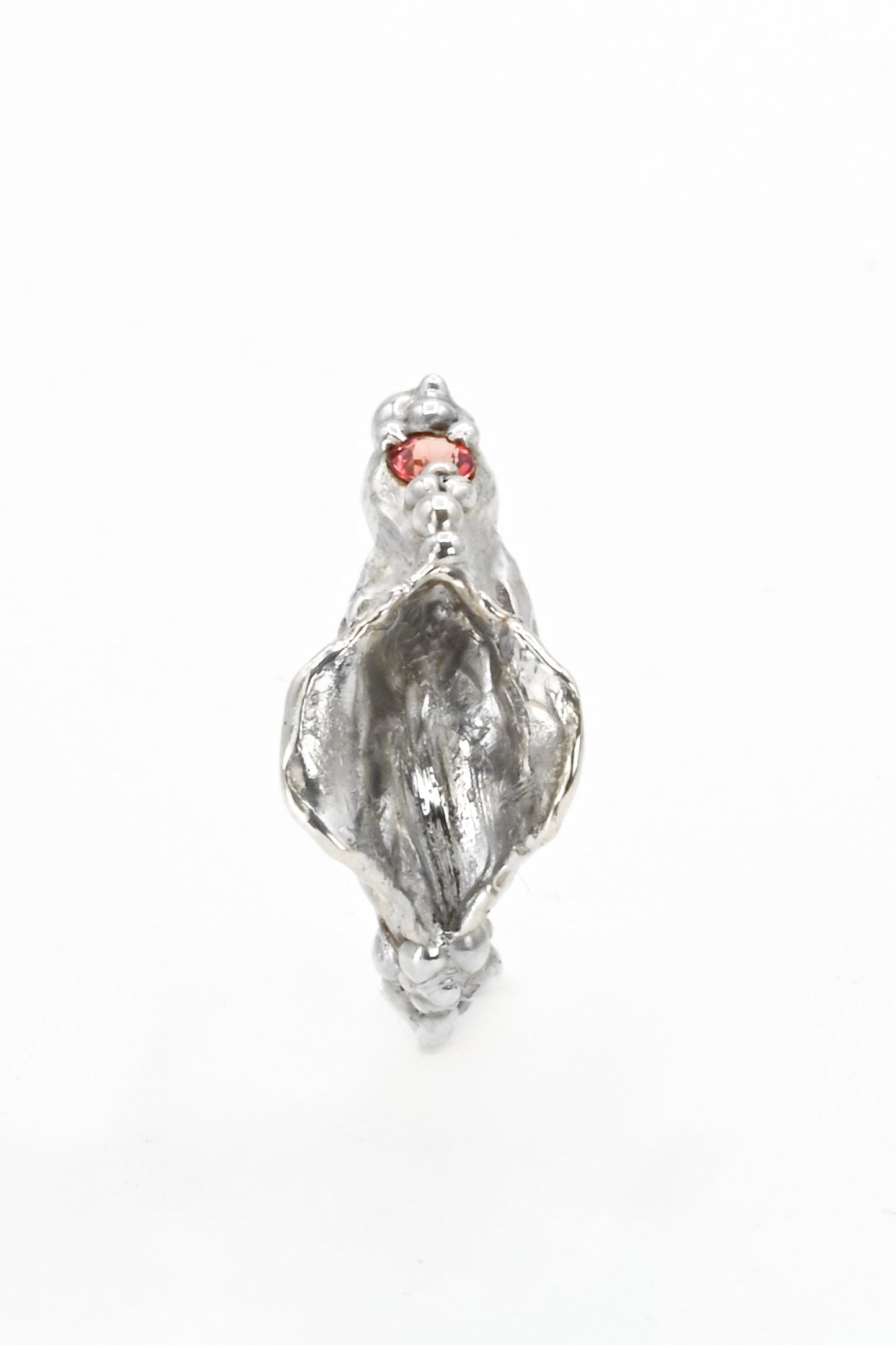 "Brigid" Impurity Ring: Sterling Silver Vulva Ring with Red Sapphire