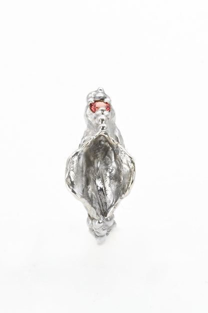 "Brigid" Impurity Ring: Sterling Silver Vulva Ring with Red Sapphire