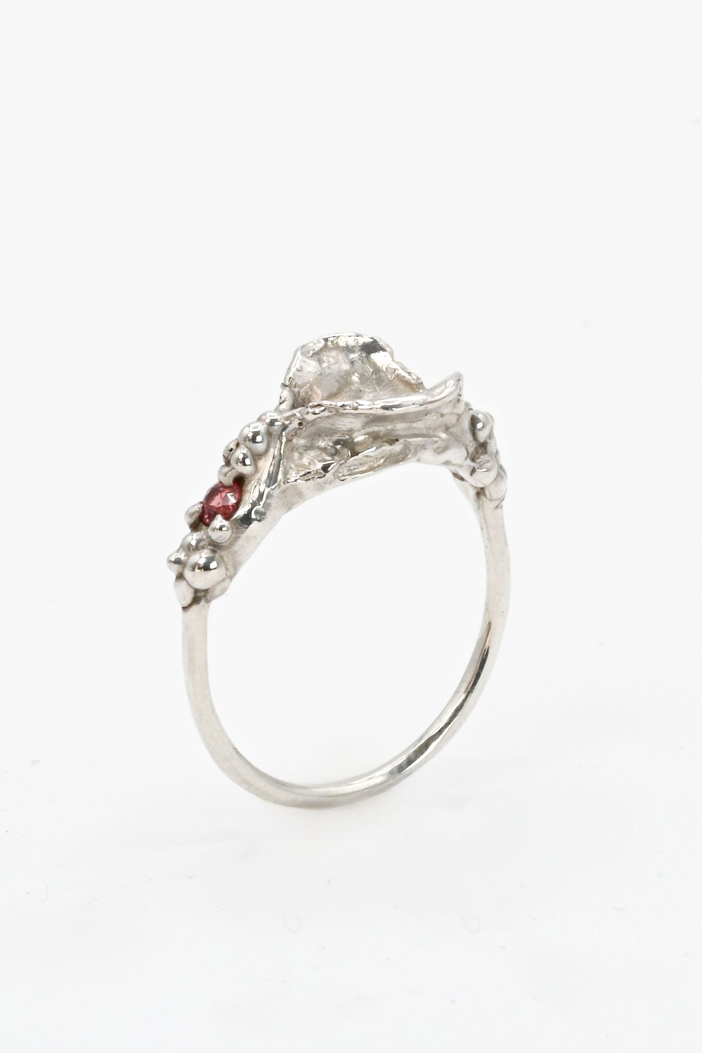 "Brigid" Impurity Ring: Sterling Silver Vulva Ring with Red Sapphire