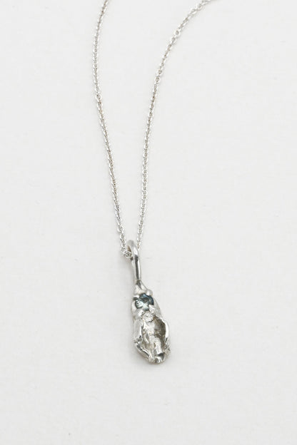 "Freyja" Necklace: Small Silver Vulva Pendant with Light Blue Sapphire