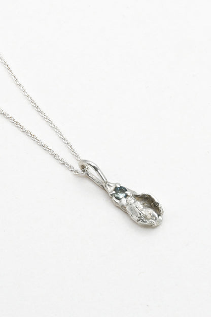 "Freyja" Necklace: Small Silver Vulva Pendant with Light Blue Sapphire